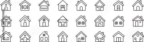 collection of black and white house icons linear home symbols for real estate and apps