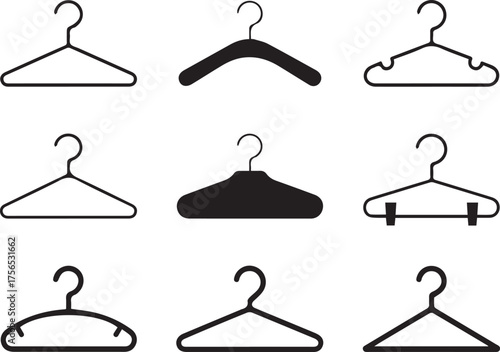 assorted hangers vector illustration nine hanger designs including wire padded plastic clip and notched styles for apparel