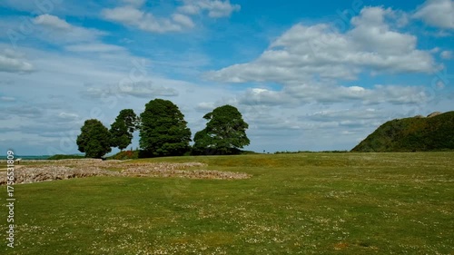 Old Sarum Timelapse captures the shifting light over ancient earthworks at Old Sarum, Salisbury, Wiltshire, England, UK