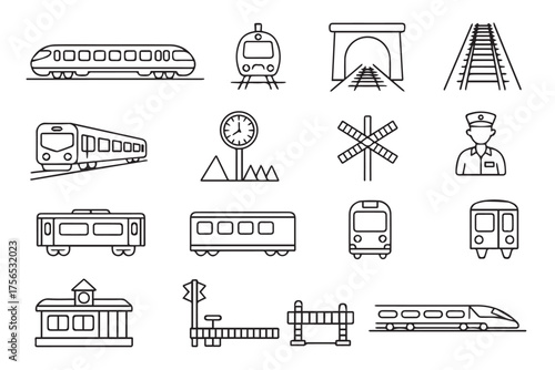 black and white railway icons editable vector symbols for transportation maps apps signage and editorial projects