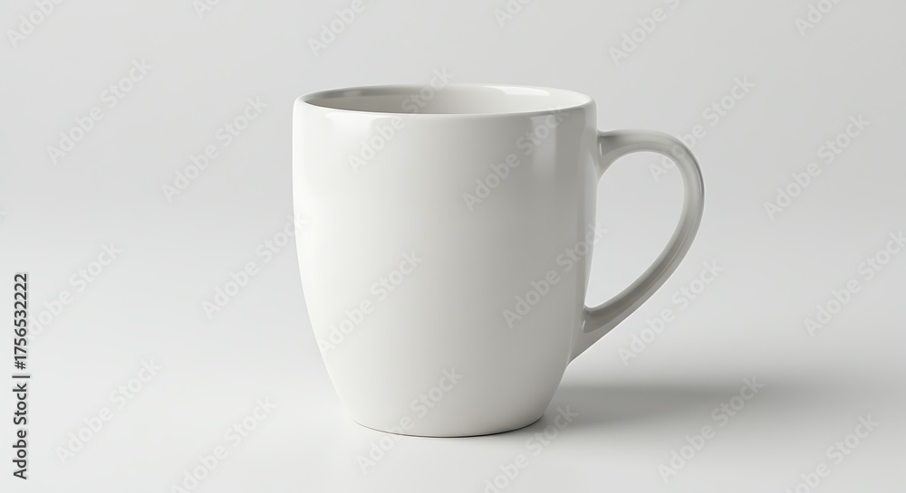 Fototapeta premium A simple white ceramic coffee mug with a handle, isolated on a clean plain background
