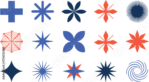 vector geometry collection 15 abstract symmetrical shapes blue red ideal for pattern backgrounds and logos