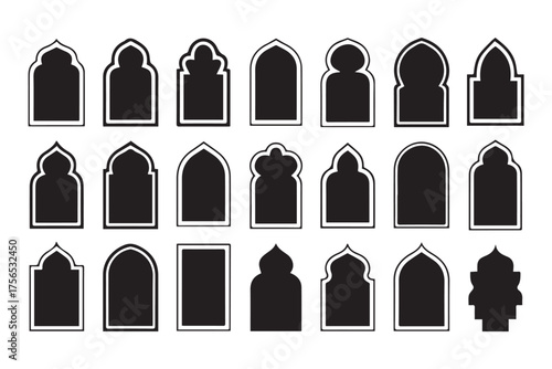 architectural window and arch silhouettes vector pack ai eps jpeg png traditional islamic gothic motifs tracery and ogee