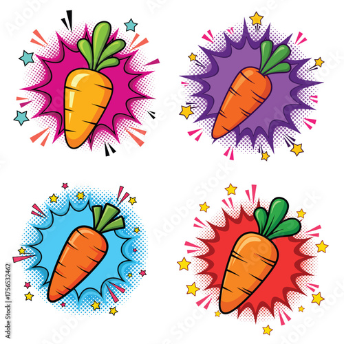 pop art carrot fun burst colorful vegetable vector clip art on white background