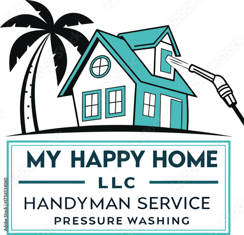 My Happy Home Handyman Service Pressure Washing Logo Illustration