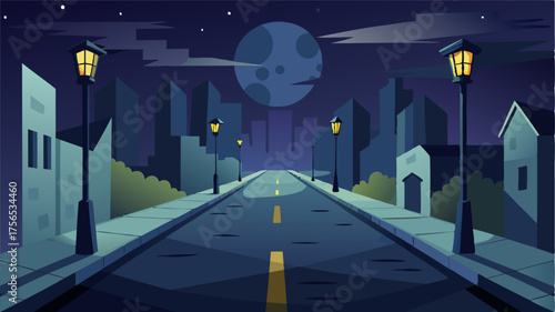 A deserted street at midnight the streetlights flickering and casting a haunting glow on the empty sidewalks.