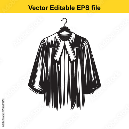 vector art of black and white illustration of a judges robe on a hanger