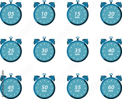 Stopwatch Timer Icon Set – Minute Countdown Collection