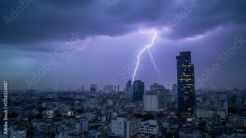 Wallpaper Mural Spectacular Lightning Storm Illuminates a Modern Cityscape at Night with Dramatic Thunderbolts Torontodigital.ca