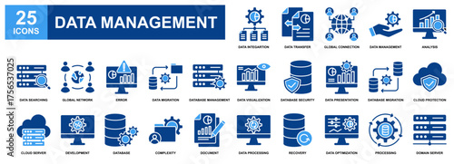 Data Management icon set collection. Containing design Data Integration, Analysis, Database Security, Complexity, Recovery