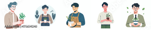 vector man holding a small pot of plants