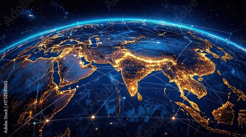 Global Network Connections Illuminating Earth at Night.