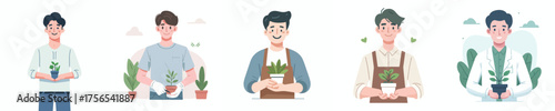 vector man holding a small pot of plants