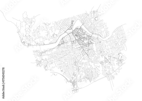 Minimalist monochrome map of Lowell showing highway & road networks with urban density — ideal for urban planning, design mockups, or geographic visualization.