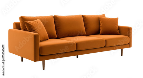 Modern Orange Velvet Sofa with Plush Cushions