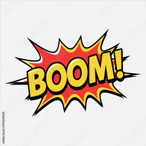 Bold Comic Book BOOM Explosion Graphic with Yellow and Red Colors.