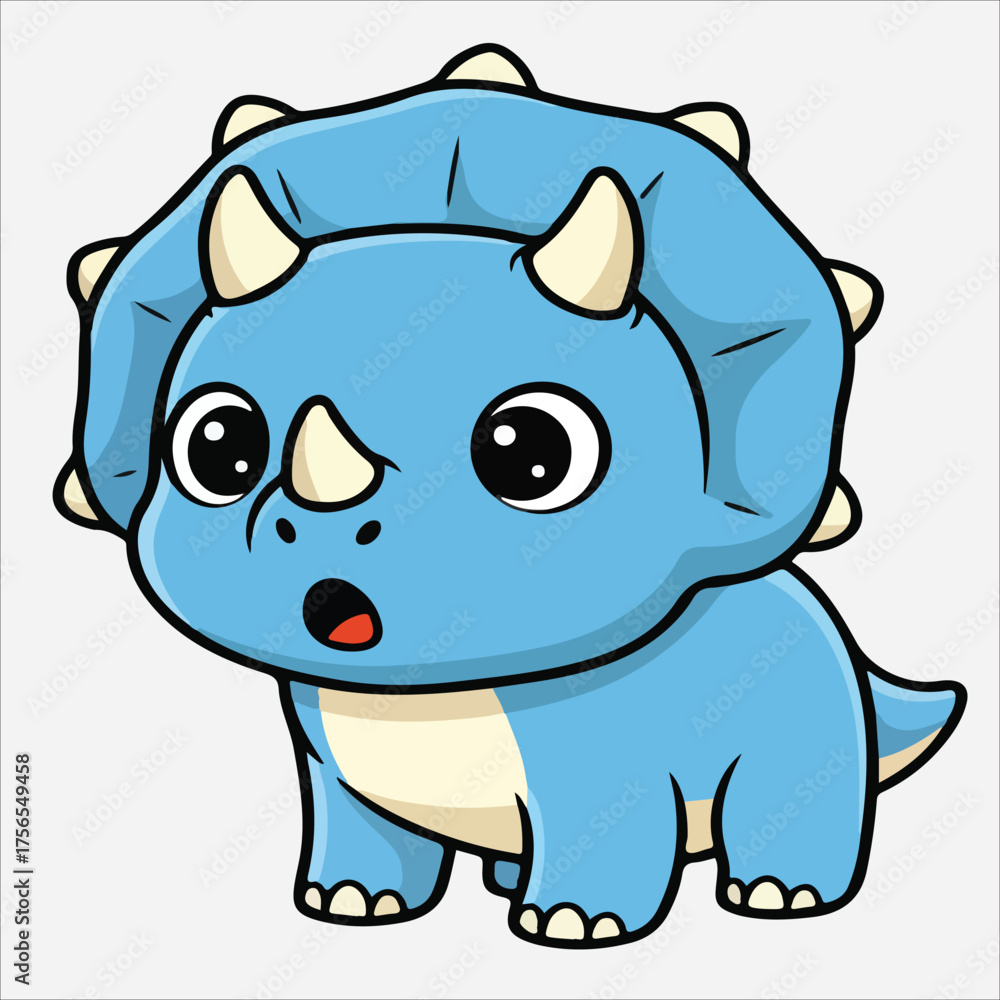 Fototapeta premium Adorable Cartoon Triceratops with Surprised Expression and Vivid Blue Color.