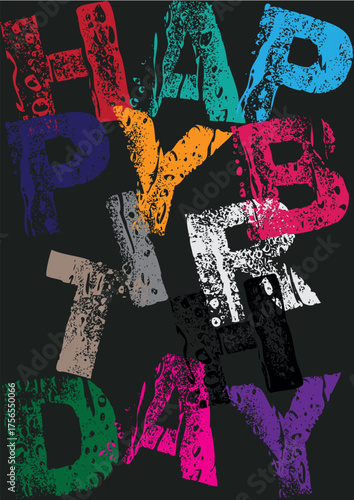 Modern Abstract Birthday Word Art on Dark Background