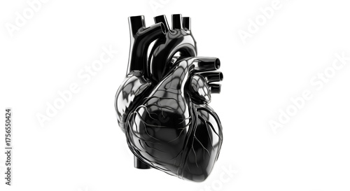 Polished Chrome Anatomical Heart on Black Background
