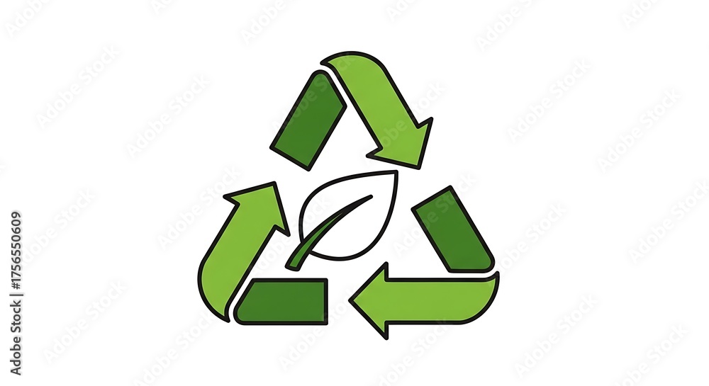 Fototapeta premium Green Recycling Symbol with Leaf Icon.