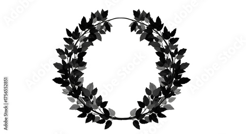 Black and White Laurel Wreath on Black Background