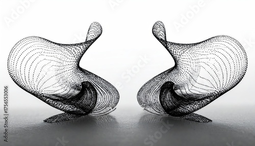 Abstract 3D artwork on reflective surface for conceptual design. Plain background