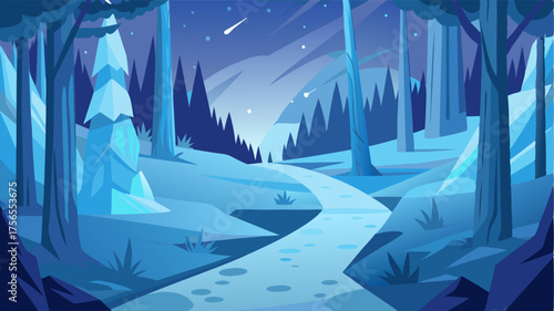 A frozen forest with a peaceful atmosphere inviting you to explore its mystical paths and discover hidden treasures.