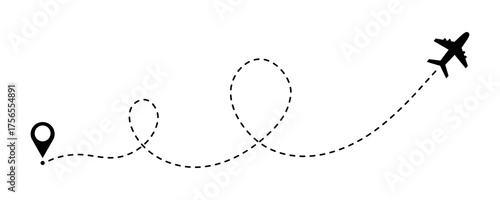 Dash line air plane route, airplane flight path doodle icon. Dotted map route for travel and journey. Vector illustration isolated on white background