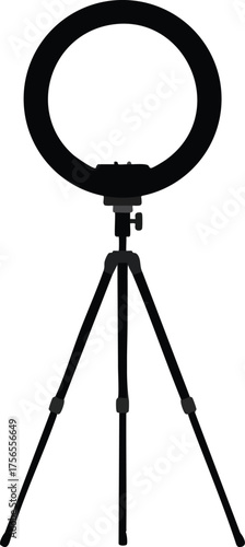 Ring light with tripod stand for professional studio lighting and video recording setup vector illustration 