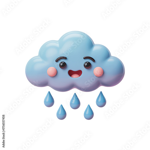 Cute cartoon cloud raining with happy face and rosy cheeks