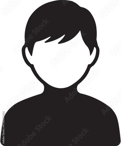 Simple black silhouette icon of a young person s head and shoulders with short hair