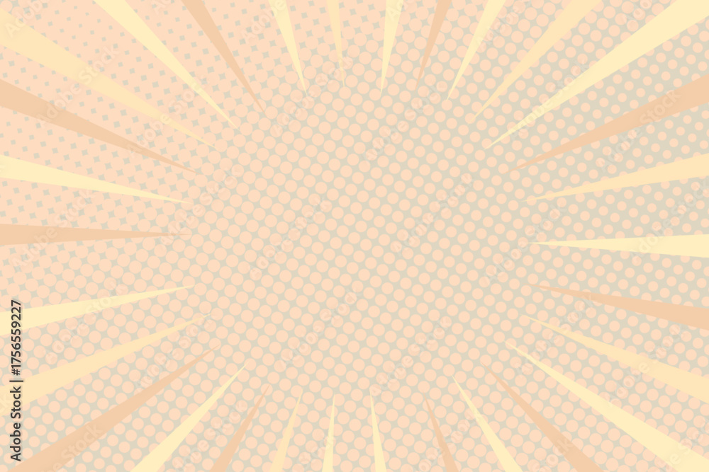 Fototapeta premium Pop art radial colorful comics book magazine cover. Striped color digital background with thunder flash. Cartoon funny retro pattern strip mock up. Vector halftone illustration. Sunburst shape.