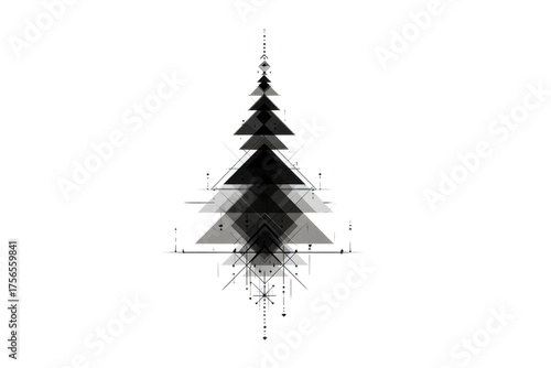 Abstract geometric Christmas tree illustration modern minimalist design with triangles and lines isolated on white background