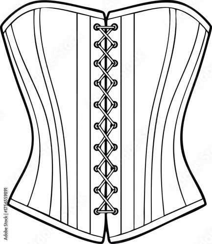Corset with lace-up front design for womens fashion clothing outline vector illustration 