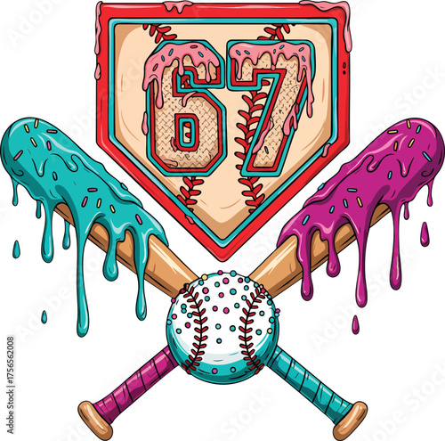 67 Trend Baseball Dripping Bats Vector – Cool Sports Illustration, Modern Pop Art Design for T-Shirts and Stickers