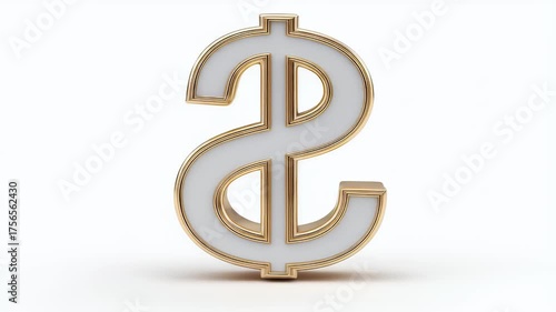 Shiny Gold Dollar Sign on White Background.