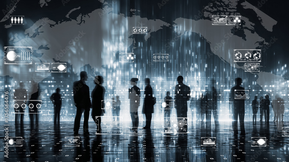 Obraz premium Global AI Network Connecting People in the Future Society