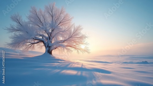 Árbol nevado al amanecer