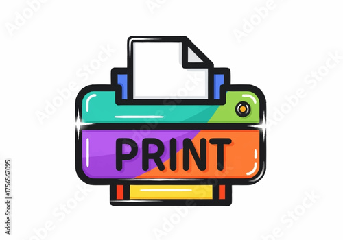 Colorful cartoon printer with the word PRINT on it 1.