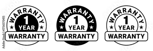 Warranty 1, 2, 3, 4, 5, 6, 7, 8, 9, 10 years months days hour label, logo, badge, icon, sticker, emblem, stamp, symbol, black, golden, flat vector, isolated illustration.