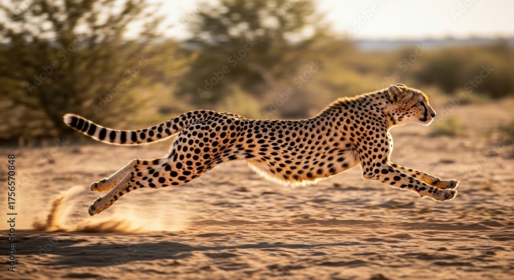 Obraz premium Cheetah's Sprint: A Golden Blur of Speed and Power in the African Savannah