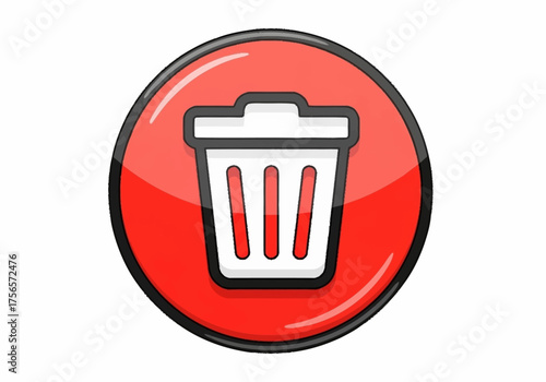 Red Trash Can Icon with White Stripes and Black Outline.