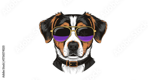 Cool Dog Wearing Sunglasses Playful Companion Portrait Isolated on Transparent Background Fun Pet