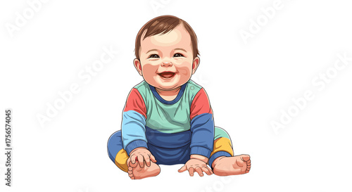 Joyful Baby Sitting Smiling Happily Isolated on Transparent Background Full Body