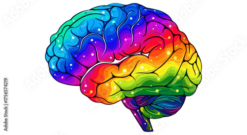 Vibrant Colorful Human Brain Illustrating Creativity Intelligence and Abstract Thought Isolated on Transparent Background