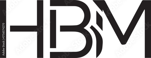 Minimalist HBM flame monogram logo – black-and-white design of interconnected “H”, “B”, and “M” letters with flame accent for branding, initials, and innovation-themed identity.