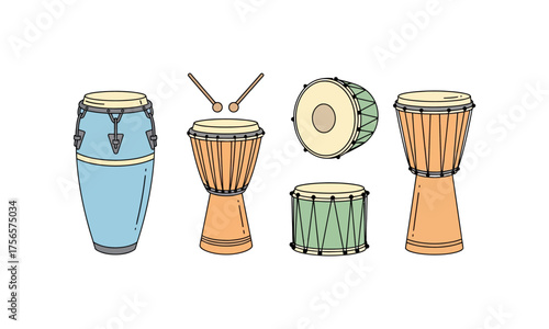 African and Latin Hand Drums Illustration Collection