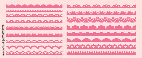 Lace ornament borders vector set. Elegant decorative trims and scalloped edges with floral embroidery and ribbon details for wedding cards, invitations, and vintage textile designs