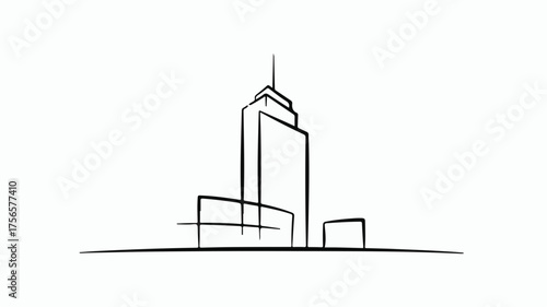 Modern skyscraper silhouette against a clean white background, representing urban architecture and city life.