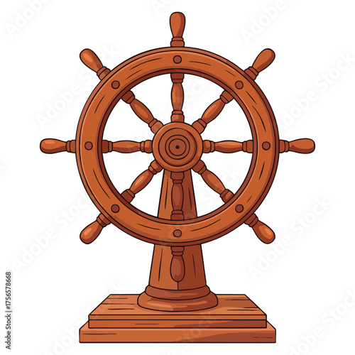 Boat rudder steering wheel vector illustration isolated on white background perfect for captain helm nautical marine maritime themed creative design